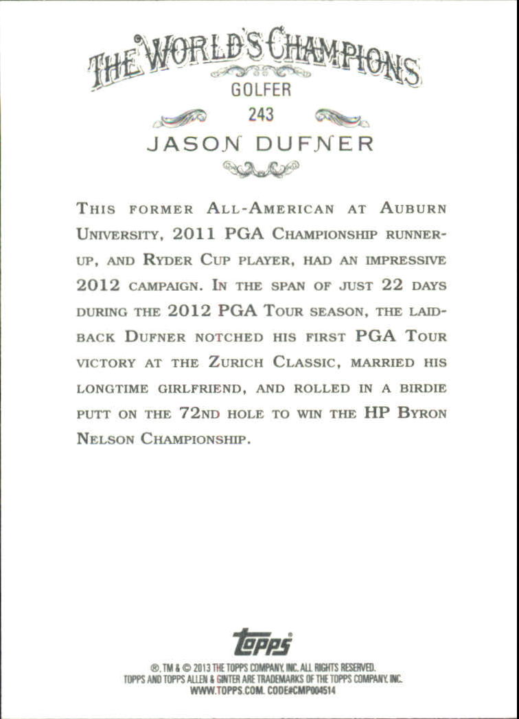 2013 Topps Allen and Ginter #243 Jason Dufner back image