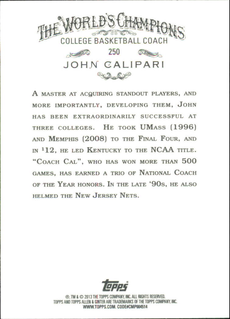 2013 Topps Allen and Ginter #250 John Calipari back image