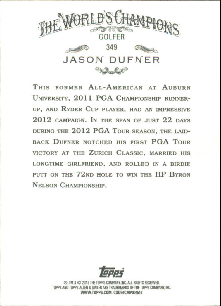 2013 Topps Allen and Ginter Mini #349 Jason Dufner back image