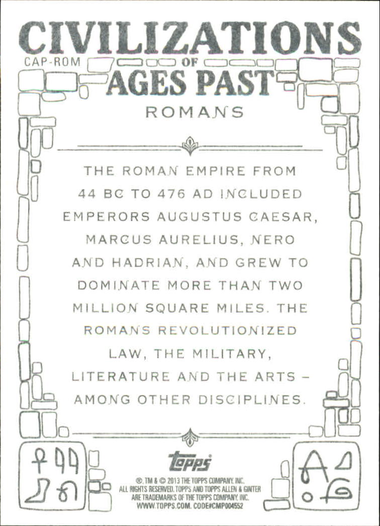 2013 Topps Allen and Ginter Civilizations of Ages Past #ROM Romans back image
