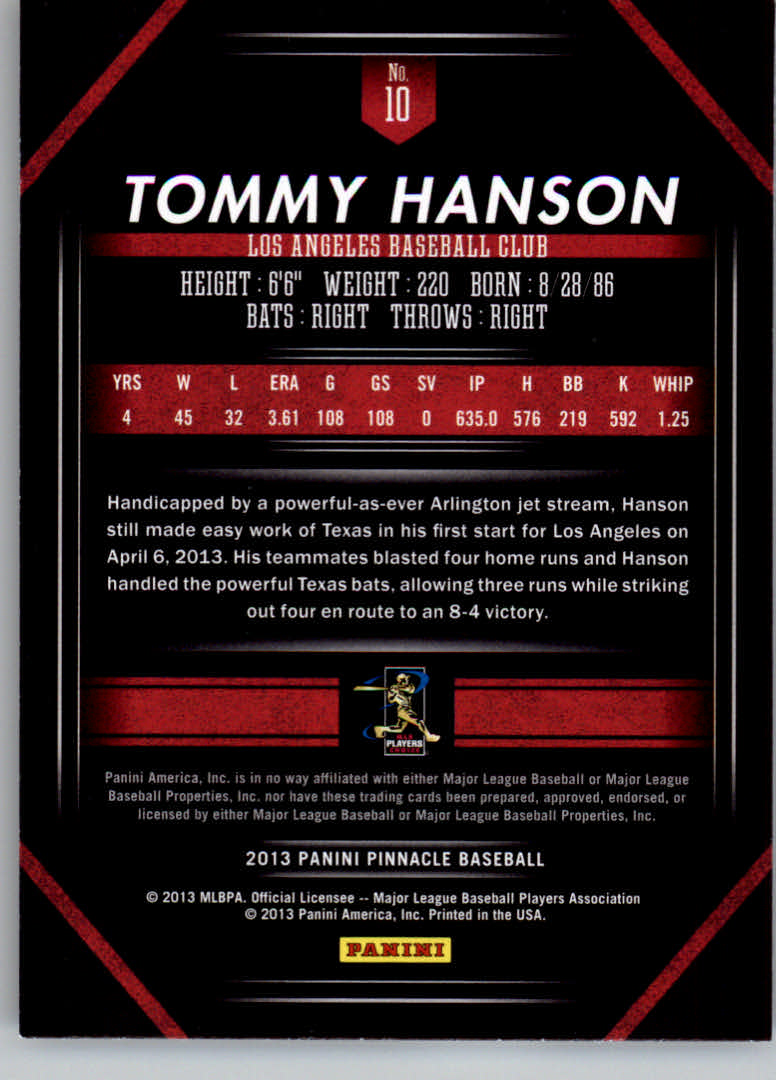 2013 Pinnacle #10 Tommy Hanson back image