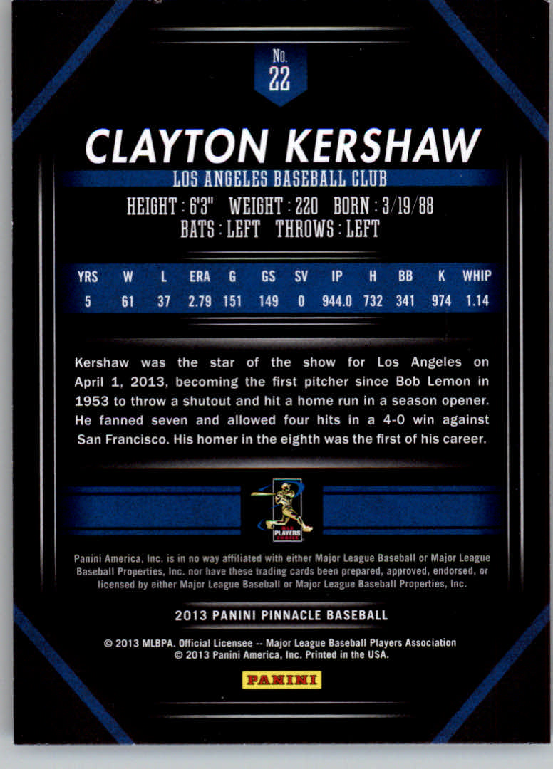 2013 Topps #22 Clayton Kershaw Dodgers MLB Baseball Card NM-MT