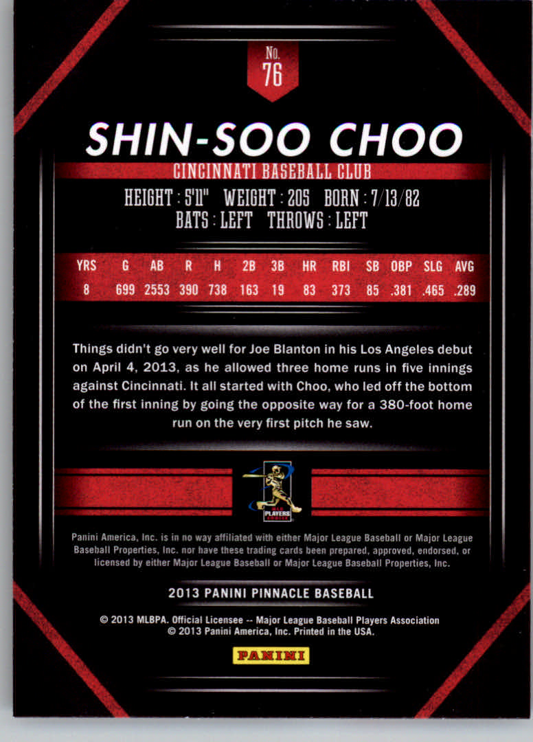 2013 Pinnacle #76 Shin-Soo Choo back image