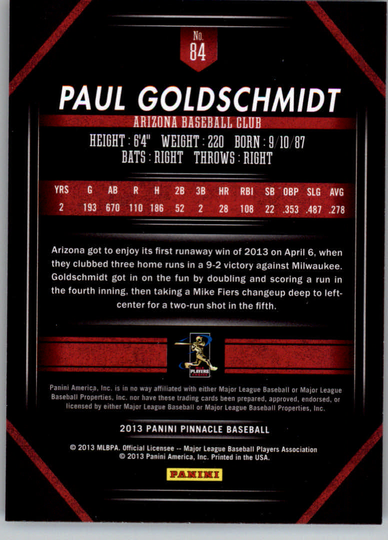 2013 Pinnacle #84 Paul Goldschmidt back image
