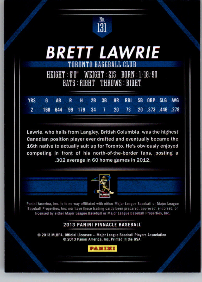 2013 Pinnacle #131 Brett Lawrie back image