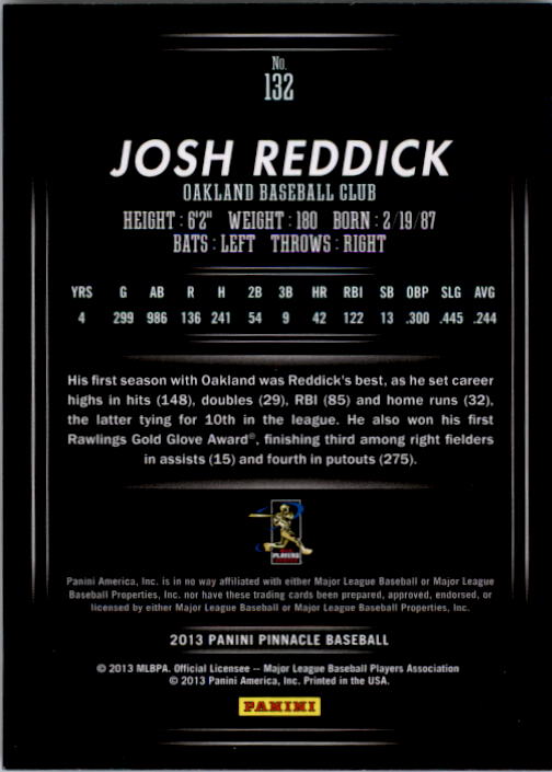 2013 Pinnacle #132 Josh Reddick back image