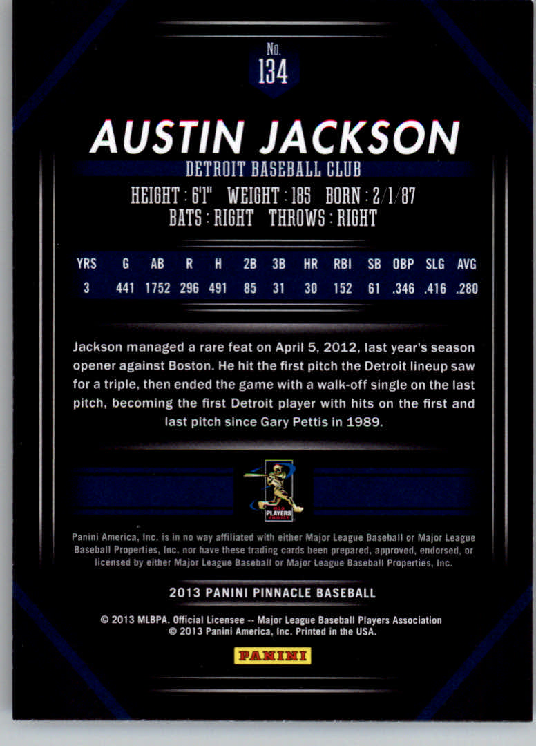 2013 Pinnacle #134 Austin Jackson back image
