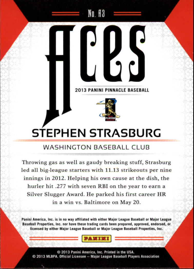 2013 Pinnacle Aces #3 Stephen Strasburg back image
