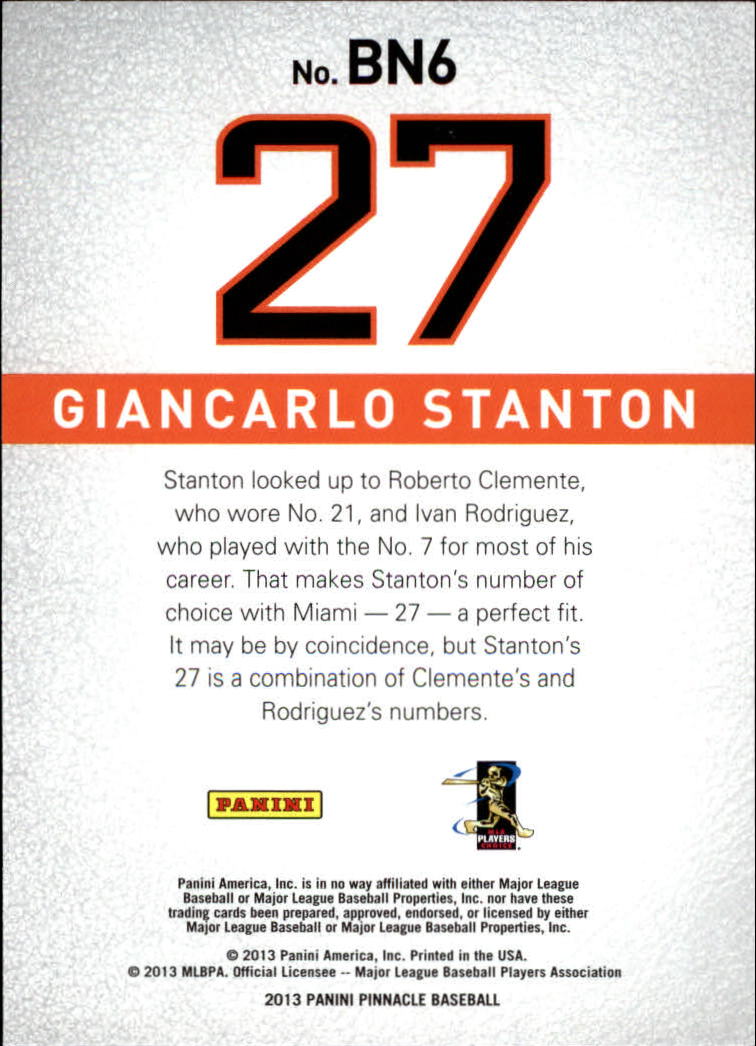 2013 Pinnacle Behind the Numbers #6 Giancarlo Stanton back image
