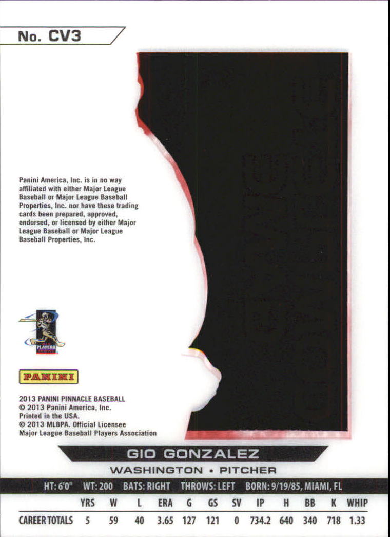 2013 Pinnacle Clear Vision Pitching Complete Game #3 Gio Gonzalez back image
