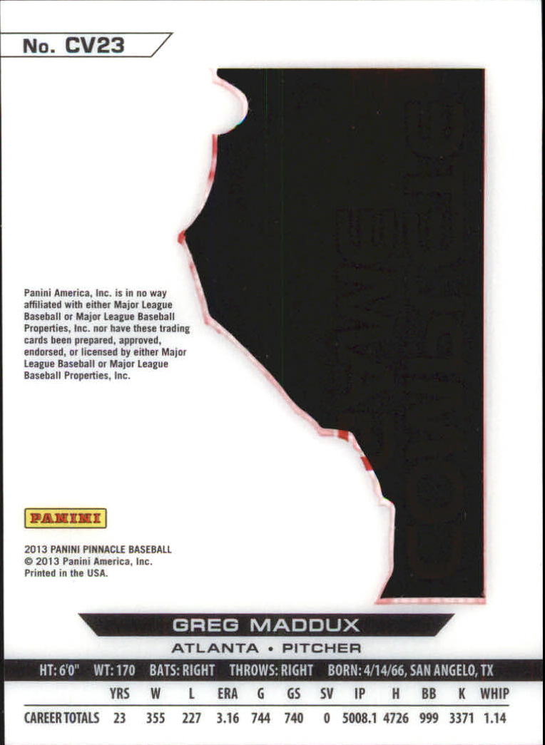 2013 Pinnacle Clear Vision Pitching Complete Game #23 Greg Maddux back image
