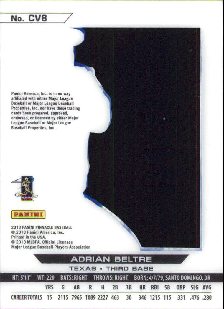2013 Pinnacle Clear Vision Hitting Single #8 Adrian Beltre back image