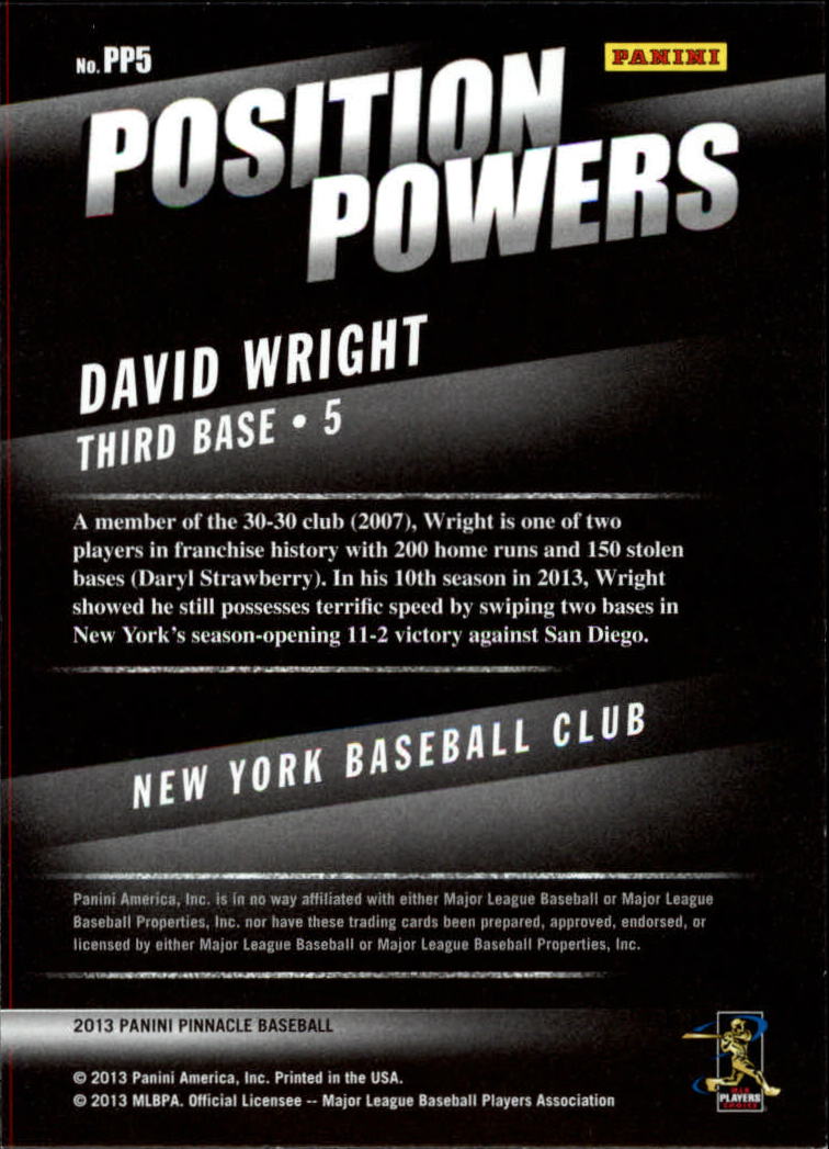 2013 Pinnacle Position Powers #5 David Wright back image