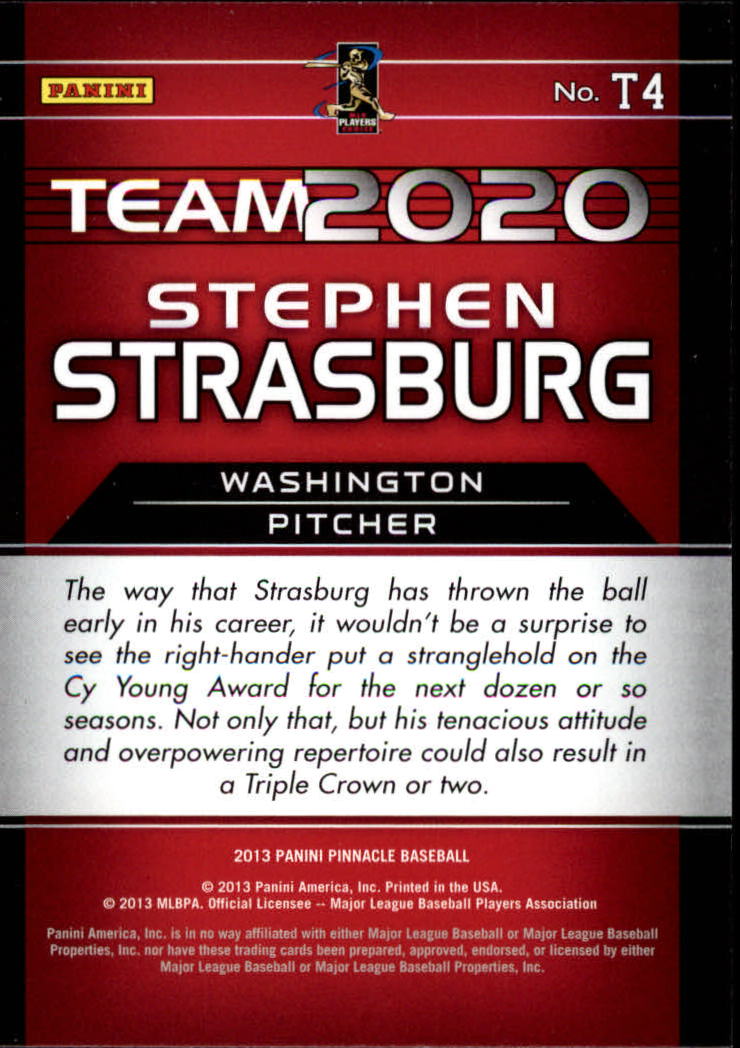 2013 Pinnacle Team 2020 #4 Stephen Strasburg back image