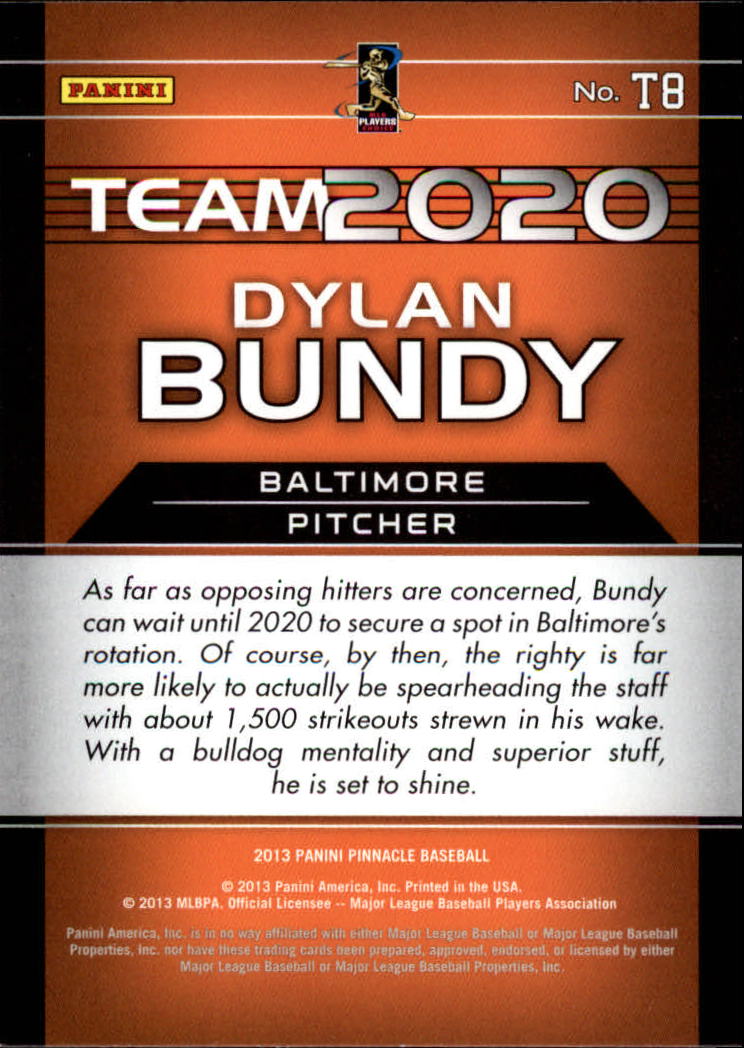 2013 Pinnacle Team 2020 #8 Dylan Bundy back image