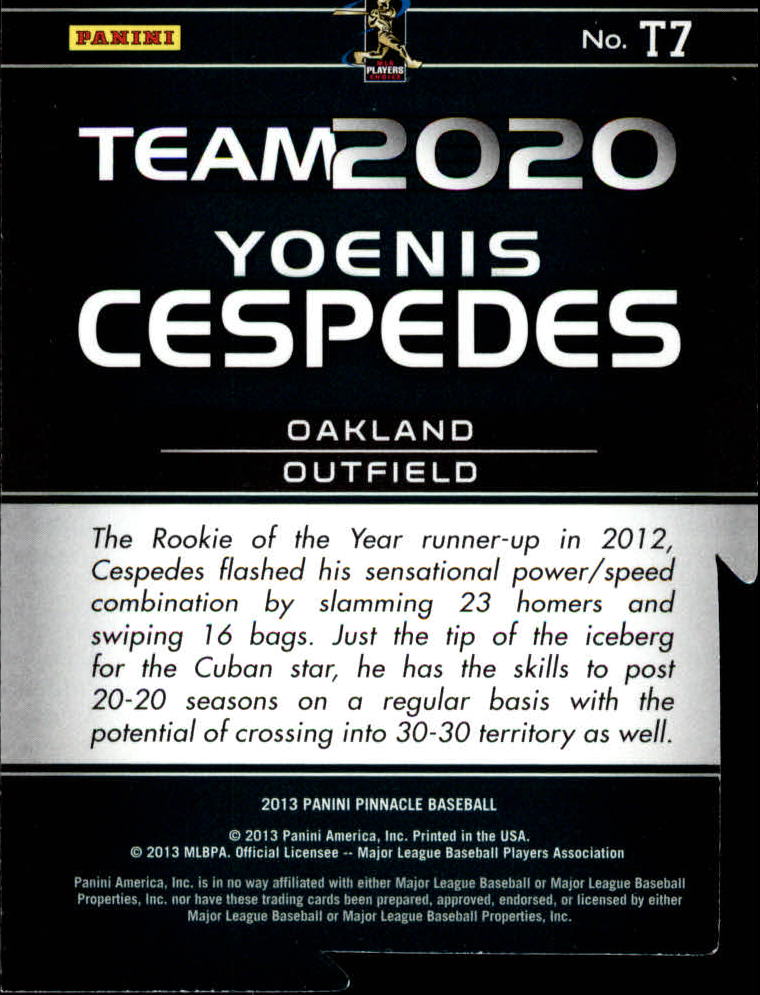 2013 Pinnacle Team 2020 Die-Cuts #7 Yoenis Cespedes back image