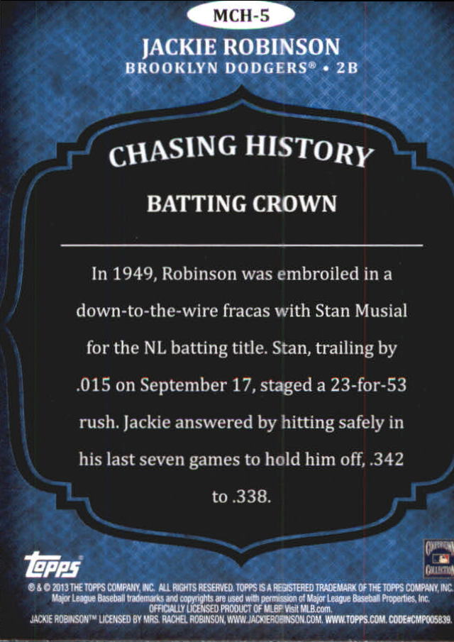 2013 Topps Mini Chasing History #MCH5 Jackie Robinson back image