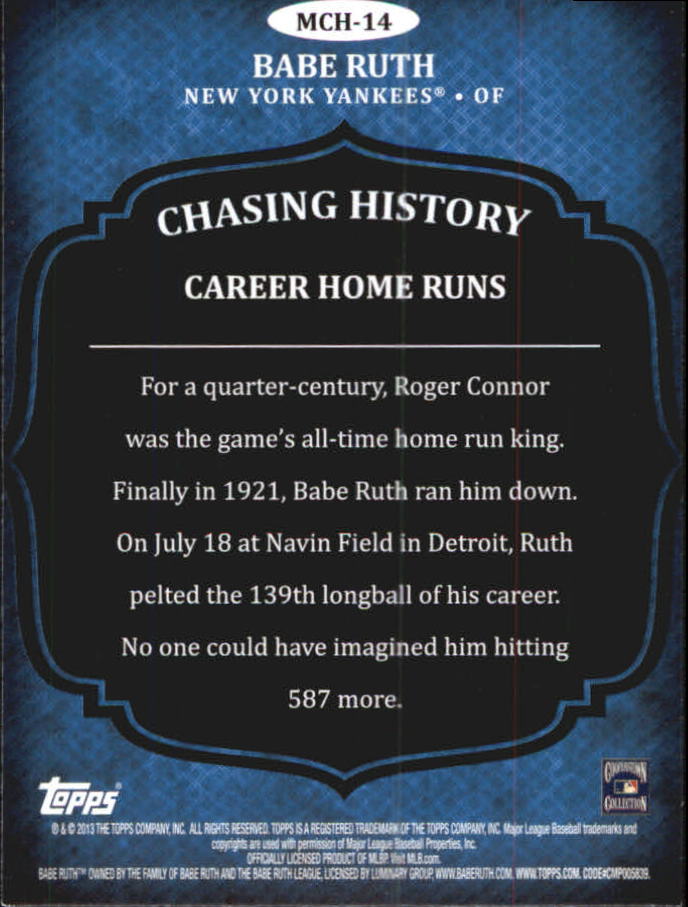 2013 Topps Mini Chasing History #MCH14 Babe Ruth back image