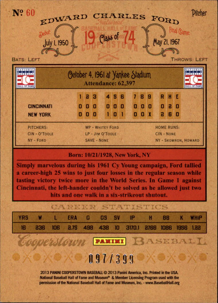 2013 Panini Cooperstown Red Crystal #60 Whitey Ford back image