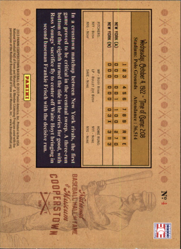 2013 Panini Cooperstown Historic Tickets #4 1922 World Series