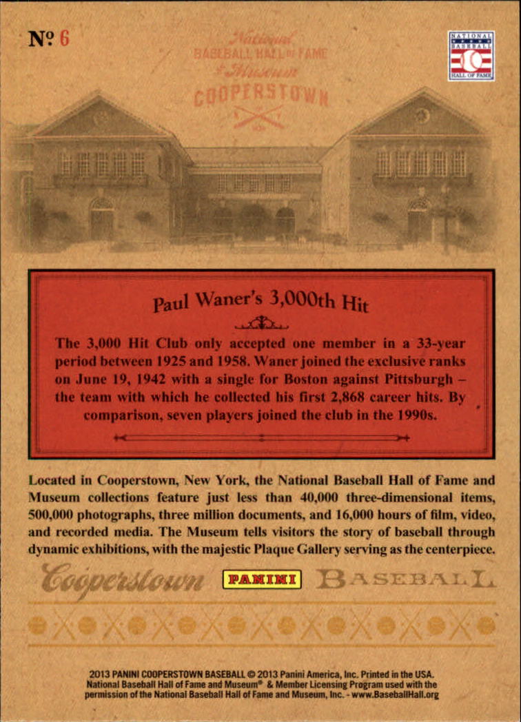 2013 Panini Cooperstown Museum Pieces #6 Paul Waner back image