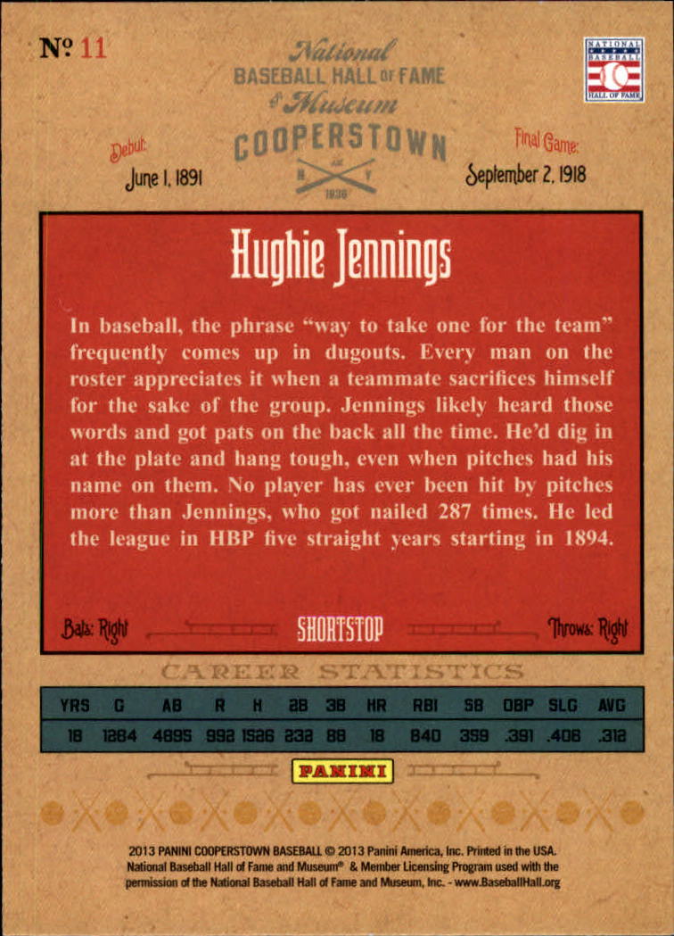 2013 Panini Cooperstown Numbers Game #11 Hugh Jennings back image