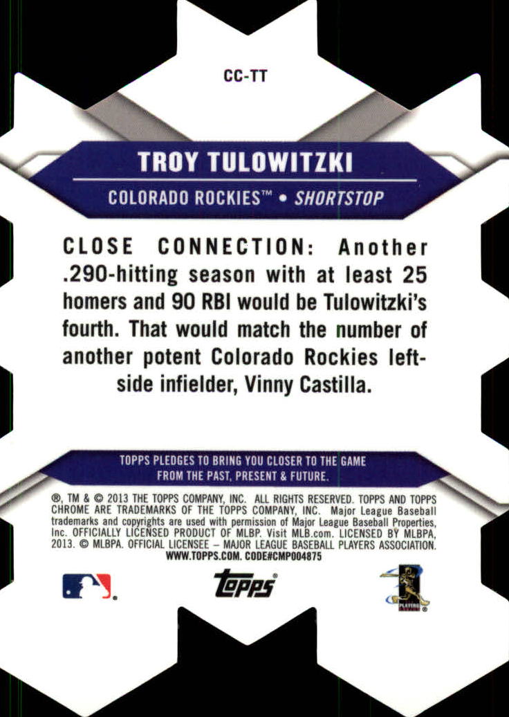 2013 Topps Chrome Chrome Connections Die Cuts #CCTT Troy Tulowitzki back image