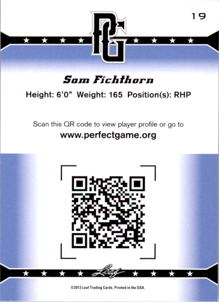 2013 Leaf Perfect Game #19 Sam Fichthorn back image