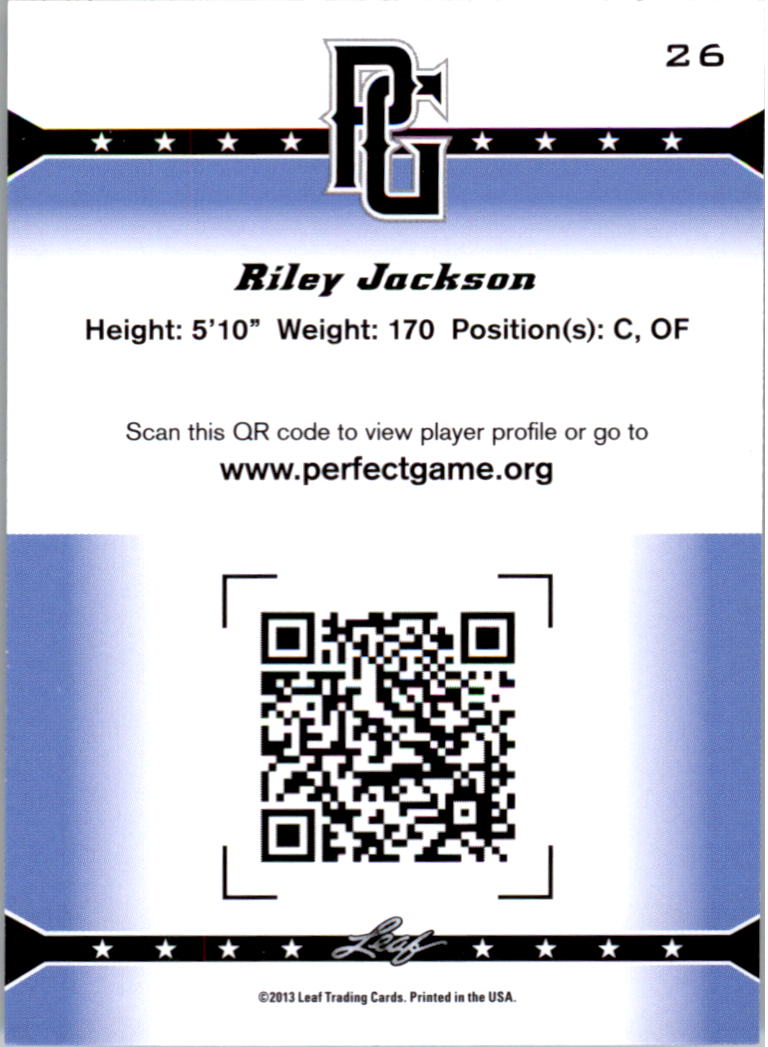 2013 Leaf Perfect Game #26 Riley Jackson back image