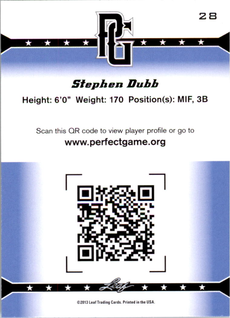 2013 Leaf Perfect Game #28 Stephen Dubb back image