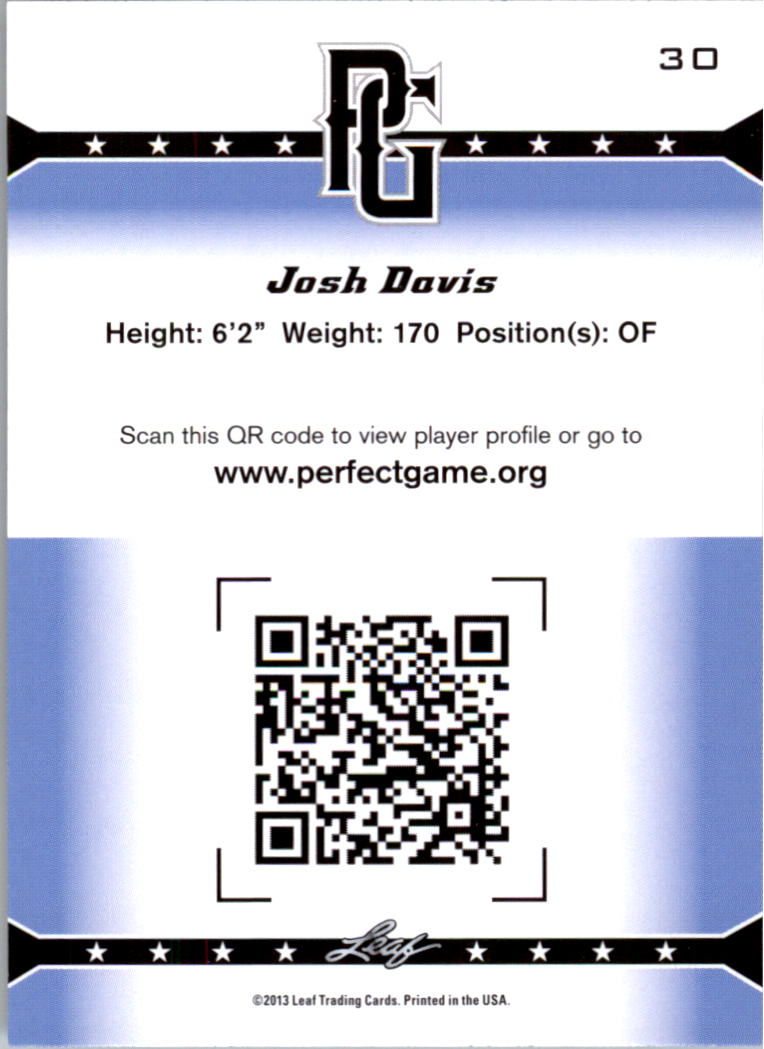 2013 Leaf Perfect Game #30 Josh Davis back image