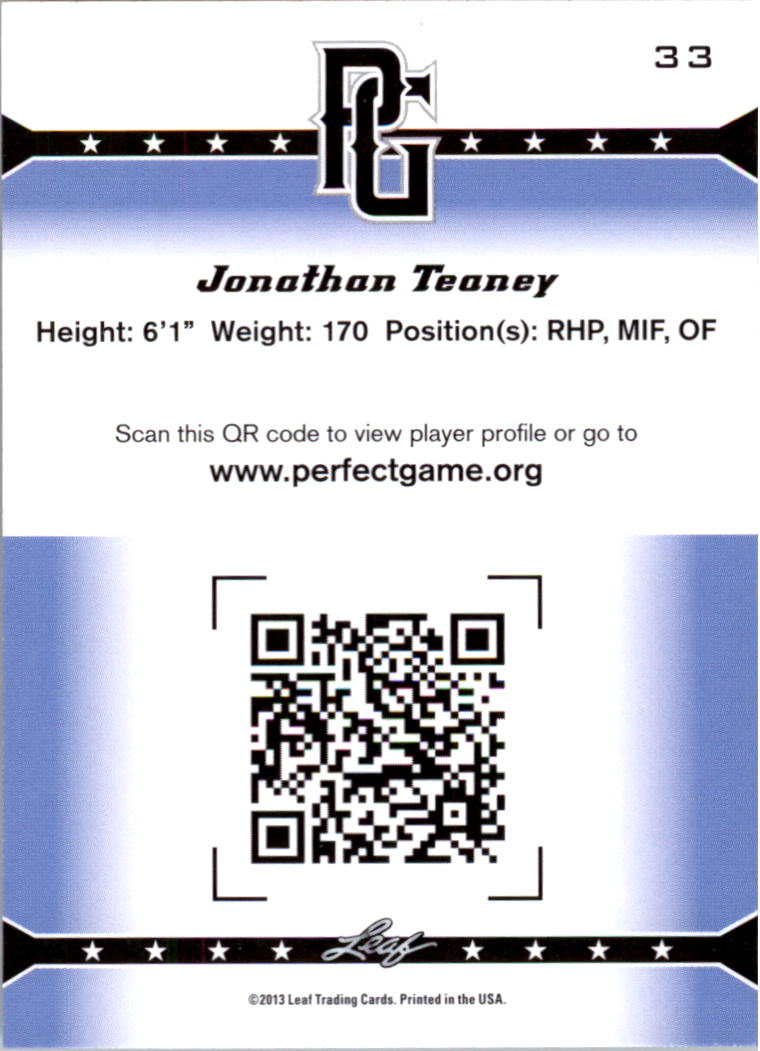 2013 Leaf Perfect Game #33 Jonathan Teaney back image
