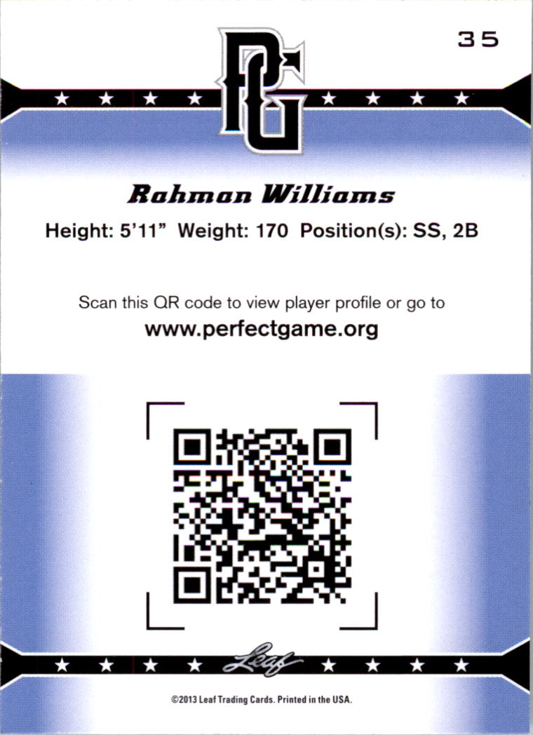2013 Leaf Perfect Game #35 Rahman Williams back image