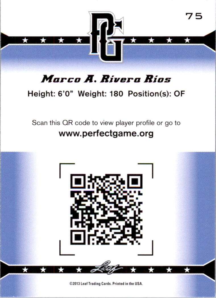 2013 Leaf Perfect Game #75 Marco A. Rivera Rios back image