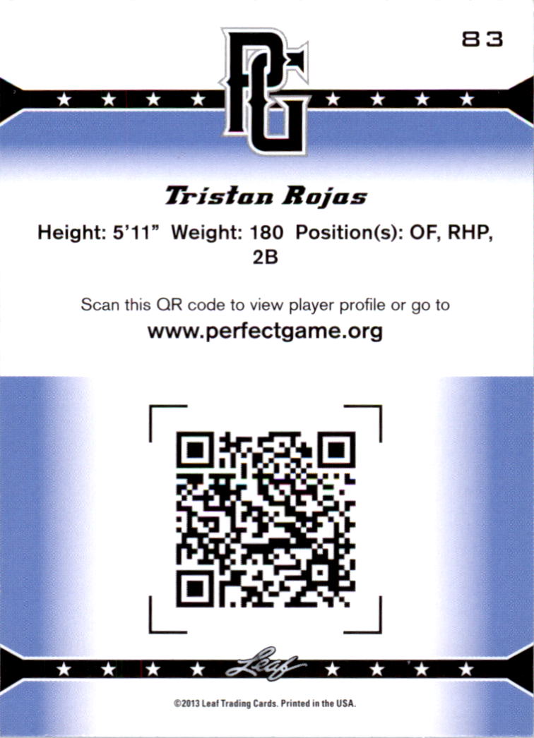 2013 Leaf Perfect Game #83 Tristan Rojas back image