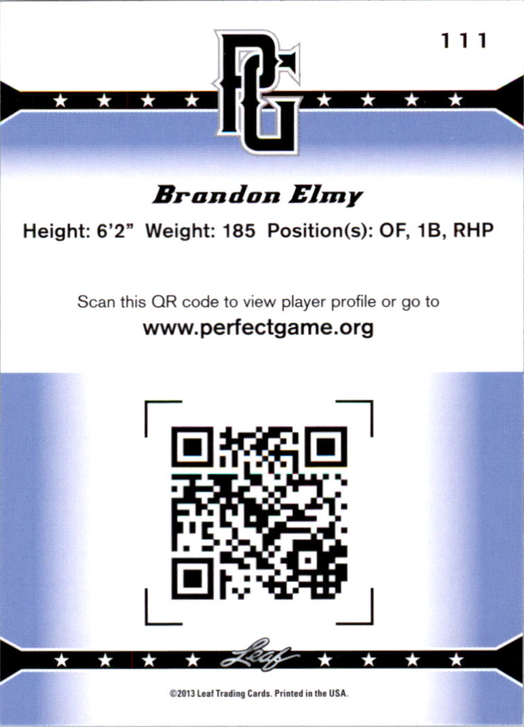 2013 Leaf Perfect Game #111 Brandon Elmy back image
