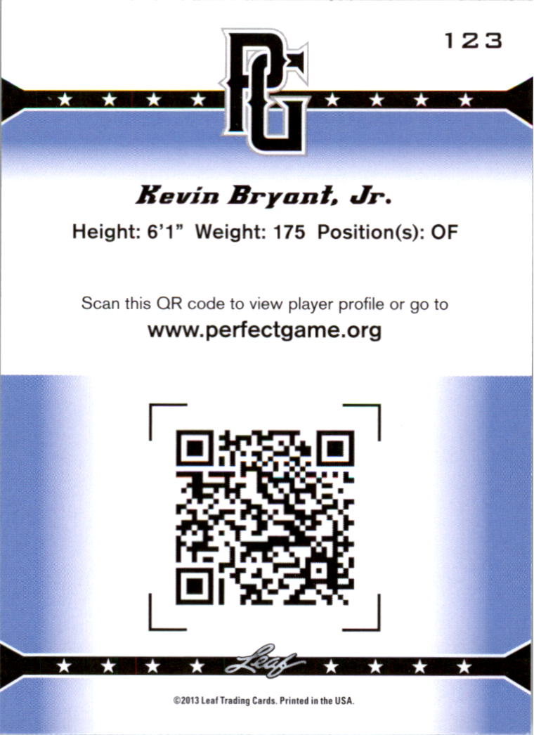 2013 Leaf Perfect Game #123 Kevin Bryant, Jr. back image