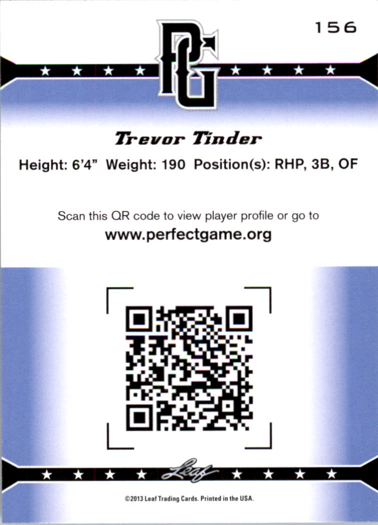 2013 Leaf Perfect Game #156 Trevor Tinder back image