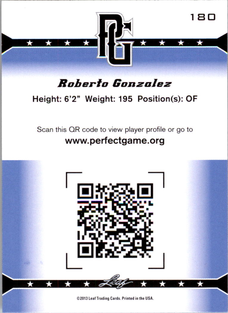2013 Leaf Perfect Game #180 Roberto Gonzalez back image