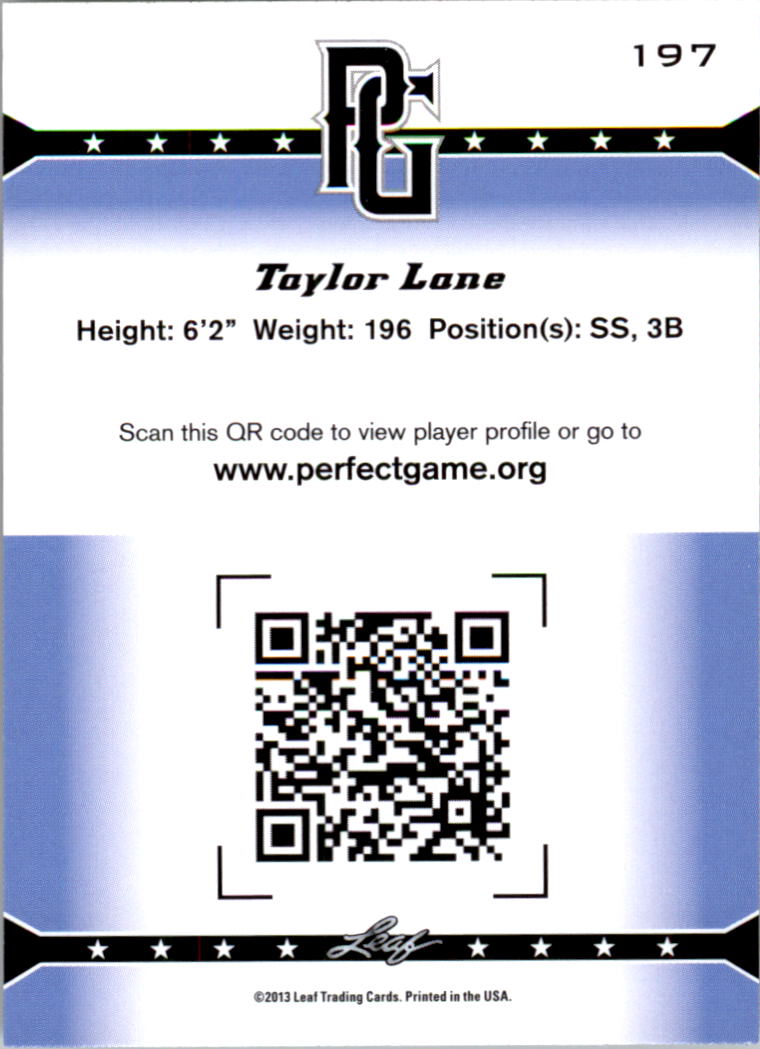 2013 Leaf Perfect Game #197 Taylor Lane back image
