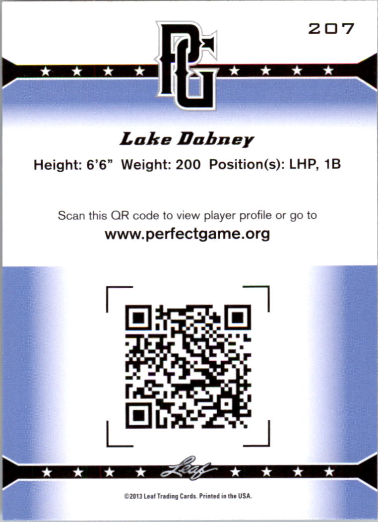 2013 Leaf Perfect Game #207 Lake Dabney back image