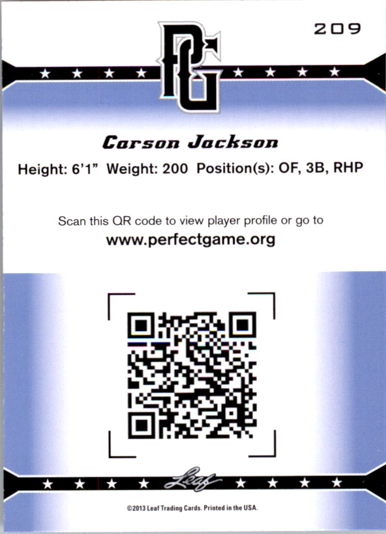 2013 Leaf Perfect Game #209 Carson Jackson back image
