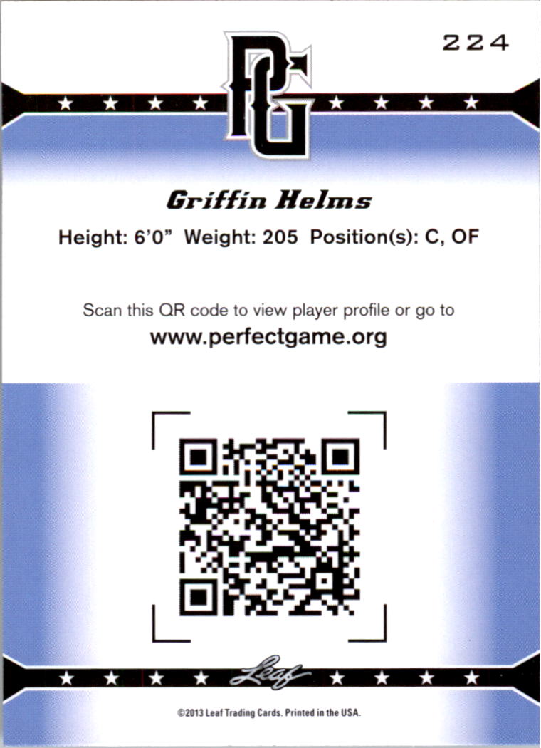 2013 Leaf Perfect Game #224 Griffin Helms back image