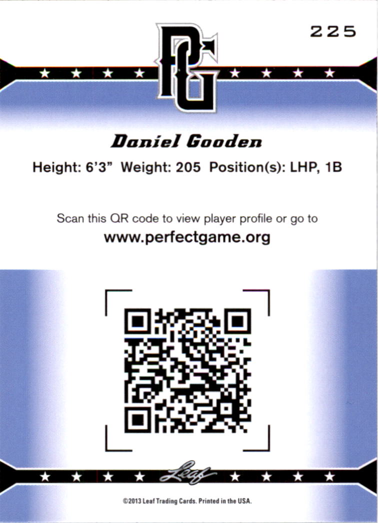 2013 Leaf Perfect Game #225 Daniel Gooden back image