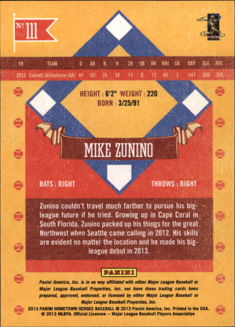 2013 Hometown Heroes #111 Mike Zunino RC back image
