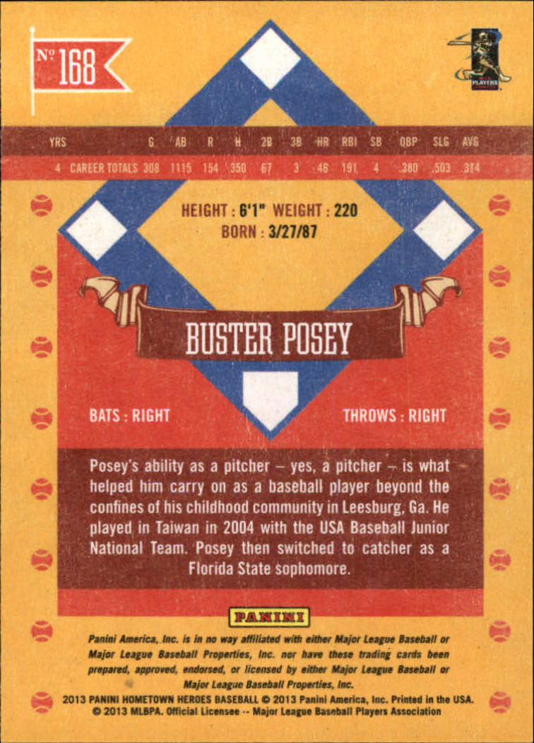 2013 Hometown Heroes #168 Buster Posey back image