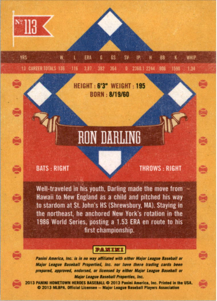 2013 Hometown Heroes States #113 Ron Darling back image