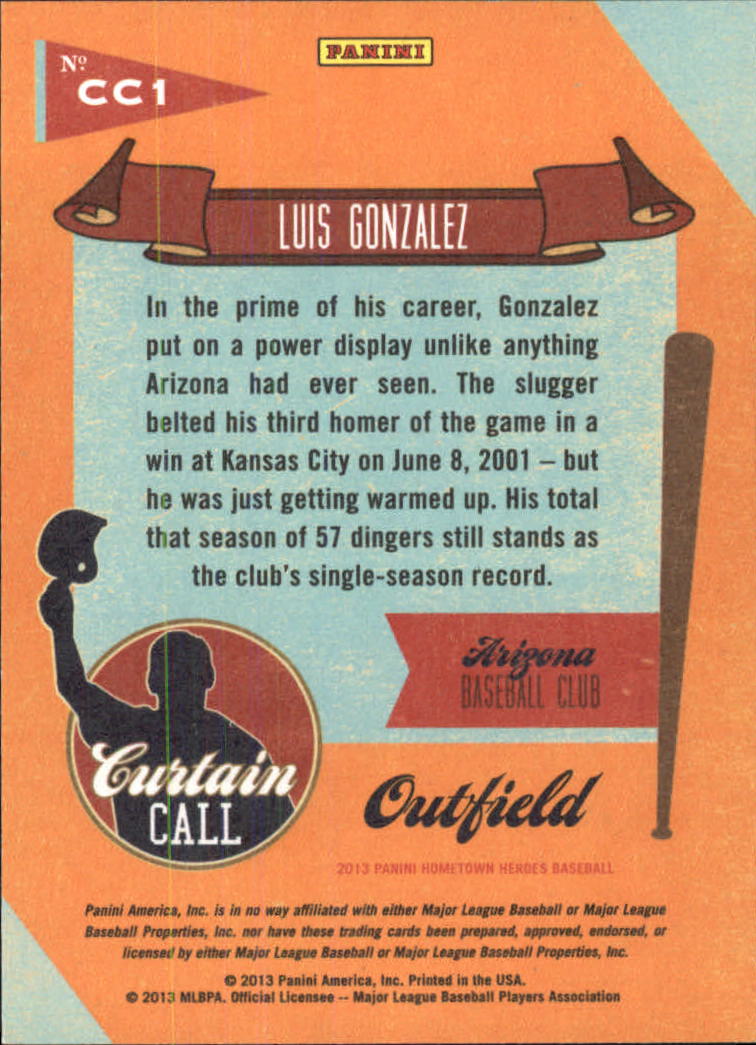 2013 Hometown Heroes Curtain Call Gold #1 Luis Gonzalez back image