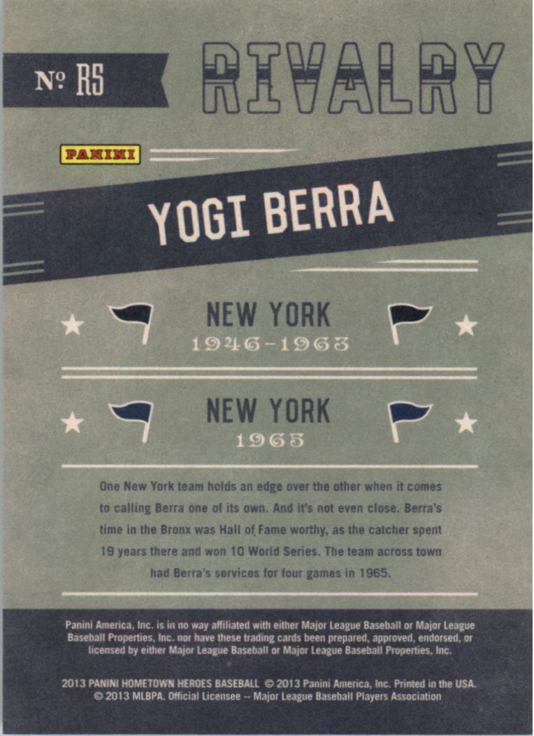 2013 Hometown Heroes Rivalry #5 Yogi Berra back image
