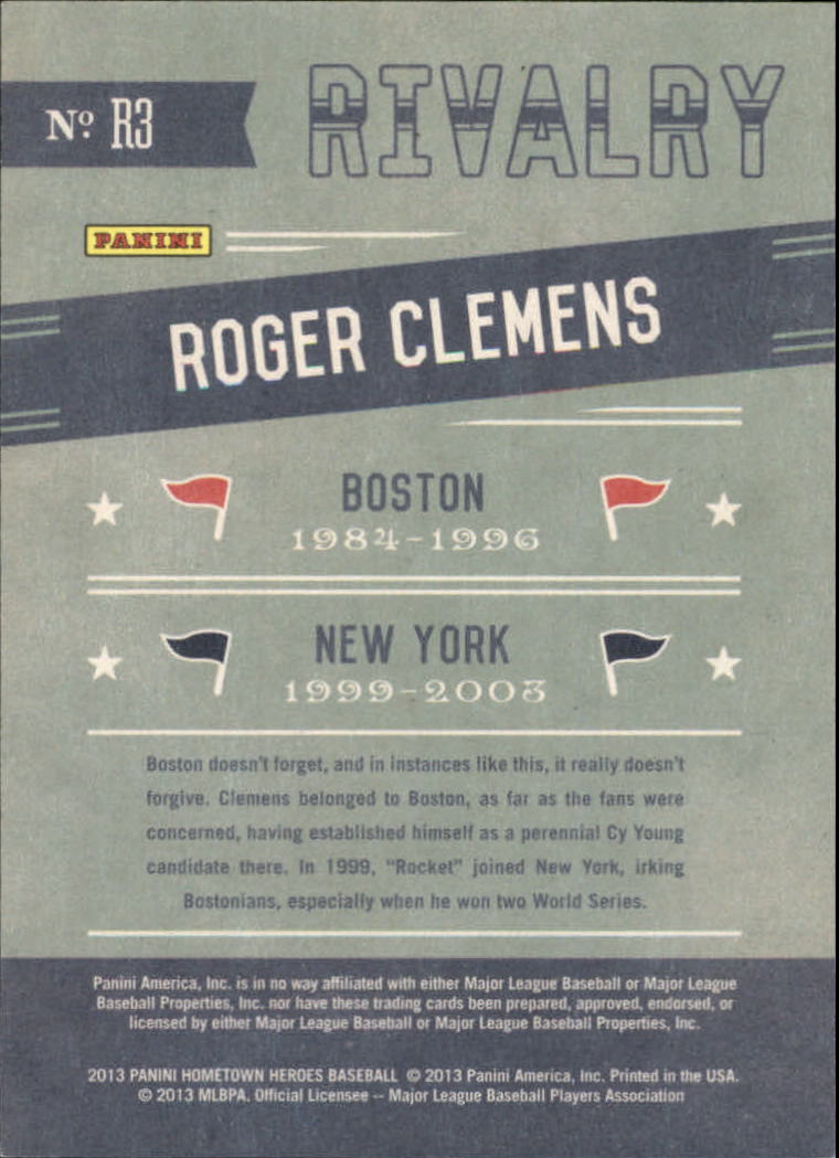 2013 Hometown Heroes Rivalry Black #3 Roger Clemens back image